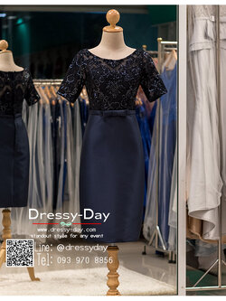 รหัส ชุดราตรี :PFS053 ชุดแซกผ้าลูกไม้งานสวยตกแต่งลูกไม้กริตเตอร์ ชุดราตรีสั้นหรูสีน้ำเงิน สวย สง่า ดูดีแบบเจ้าหญิง ใส่เป็นชุดไปงานแต่งงาน งานกาล่าดินเนอร์ งานเลี้ยง งานพรอม งานรับกระบี่