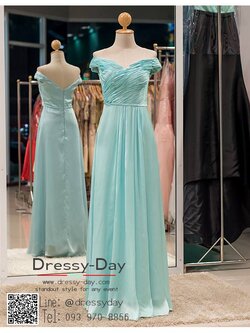 รหัส ชุดราตรี : PFL027 ชุดราตรียาวพร้อมส่ง สีฟ้า แบบมีแขนเปิดไหล่ โอบไหล่ จับเดรปอก ผ้าเครปซาตินอย่างดี ใส่ไปงานแต่งงานกลางคืน ชุดงานเลี้ยง ชุดพิธีกร น่ารักมาก