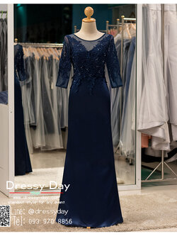 รหัส ชุดราตรี : PFL086 ชุดราตรียาว สีกรม สีเนวบู มีแขน ปิดหลัง ชุดราตรีสวยๆ ปักเลื่อม ใส่ไปงานแต่งงาน งานเลี้ยง งานรับรางวัล งานกาล่าดินเนอร์ ชุดพิธีกร