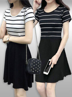 ชุดเดรสแฟชั่นแต่งลายทรงบานน่ารัก รหัส 2027