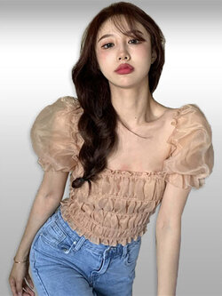 เสื้อครอปแฟชั่นแขนตุ๊กตาสวยหวาน มี2สี รหัส2309