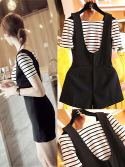 ชุดเอี๊ยมผ้า ชุดเซท 2 ชิ้นมาพร้อมเสื้อยืด รหัส 1126-สีดำ