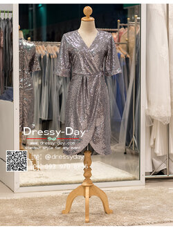 รหัส ชุดราตรี :PAS001 ชุดราตรีสั้น มีแขน ผ้าปักเลื่อมทั้งชุด คอวี สีเทา สวยเซ็กซี่ สง่า ใส่เป็นชุดไปงานแต่งงาน งานกาล่าดินเนอร์ งานเลี้ยง งานพรอม งานรับกระบี่