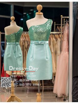 รหัส ชุดไปงานแต่ง : PFS018 ชุดราตรีสั้น ผ้ากลิตเตอร์ ต่อกระโปรงผ้าไหมสีเขียวมินท์ สวยเก๋หรูดูดีธีมแกสบี้ ใส่ไปงานแต่งกลางวัน กลางคืน งานเลี้ยง งานรับปริญญา งานพรอม ชุดเพื่อนเจ้าสาว ชุดถ่ายพรีเวดดิ้ง น่ารัก