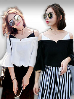 เสื้อแฟชั่นสายเดี่ยวโชว์ไหล่แบบสวยหวานรหัส1464