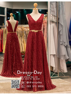 รหัส ชุดราตรี :PF068 ชุดแซก ชุดราตรียาว หรู สีแดง สุดหรูอลังการ ประดับเข็มขัดใบไม้ เหมาะสำหรับงานแต่งงาน งานกลางคืน กาล่าดินเนอร์
