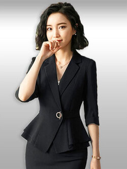 เสื้อสูทผู้หญิงสีดำเอวระบายสไตล์เรียบหรู 7 ไซส รหัส 2148