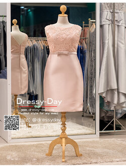 รหัส ชุดราตรีคนอ้วน :PFS028 ชุดราตรีสั้นคนอ้วนหรูสีชมพู สวย สง่า ใส่เป็นชุดไปงานแต่งงานงานเลี้ยง