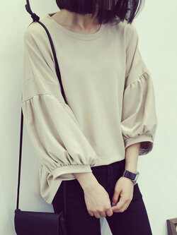 เสื้อแฟชั่น คอกลม แขนพองสี่ส่วนสไตล์สาวเท่ห์ รหัส 1625-สีครีม