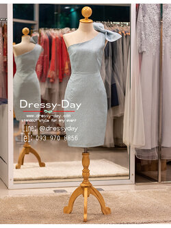 รหัส ชุดราตรีสั้น : PK022 ชุดแซก ชุดราตรี สีทอง ไหล่เดียว มีโบว์ประดับไหล่เก๋ๆ เรียบหรูเหมาะใส่ออกงานกลางคืน งานคอกเทล