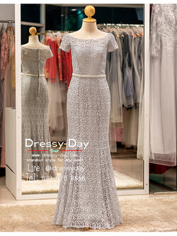 รหัส ชุดราตรียาว : PF023A ชุดราตรียาวมีแขน ชุดไปงานแต่งกลางคืน คนอ้วนใส่สวย