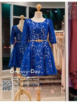 รหัส ชุดราตรี :AK127 ชุดแซกผ้าลูกไม้งานสวย ชุดราตรีสั้นหรูสีน้ำเงินมาพร้อมเข็มขัด สวย สง่า ดูดีแบบเจ้าหญิง ใส่ไปงานแต่งงาน งานกาล่าดินเนอร์ งานเลี้ยง งานพรอม งานรับกระบี่