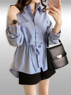 เสื้อเชิ๊ตแฟชั่นแขนยาว แต่งคอปก ใส่ออกงาน หรือลำลองสไตล์เกาหลี มี 2 สี รหัส 1895