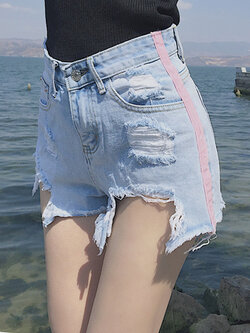 ยีนส์ขาสั้นแต่งขาดๆ แต่งขาดสีชมพูสไตล์เกาหลี รหัส 1608-3 size S/M/L