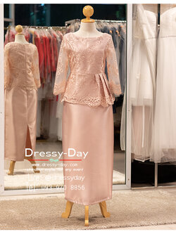 รหัส ชุดราตรีเจ้าภาพ :PFL163 ชุดแม่เจ้าสาว เจ้าบ่าว งานเช้า กลางวัน อวบ อ้วน ใส่สวย เรียบ หรู