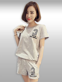 ชุดเซ็ทเสื้อกางเกงสีเทาลายการ์ตูนสุดน่ารัก รหัส2097