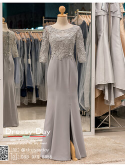 รหัส ชุดราตรี : PFL065 ชุดราตรียาว สีเทา มีแขน ปิดหลัง ชุดราตรีสวยๆ ปักเลื่อม ใส่ไปงานแต่งงาน งานเลี้ยง งานรับรางวัล งานกาล่าดินเนอร์ ชุดพิธีกร