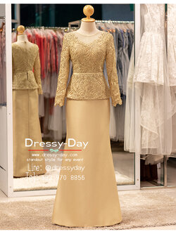 รหัส ชุดเจ้าภาพ : PFL216 ชุดแม่เจ้าสาวเรียบหรู ลูกไม้ไม่แก่ ชุดแม่เจ้าบ่าวตอนเช้า กลางวัน สวย หรู ทันสมัย