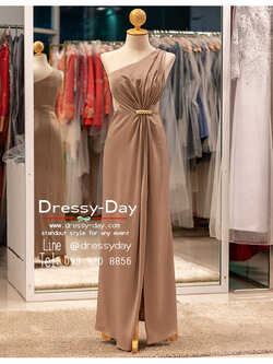 รหัส ชุดราตรียาว : PF172 ชุดไปงานแต่ง กลางคืน ไหล่เฉียง เรียบหรูดูแพง กระโปรงเดรป ใส่สวยมากค่ะ