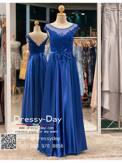 รหัส ชุดราตรี : PF148 ชุดราตรียาวสีน้าเงิน แขนล้ำ ผ้าลูกไม้ซีทรูหน้าหลัง กระโปรงผ้าเครปซาติน สวยแบบเจ้าหญิง ดูดีแบบนางฟ้า ใส่ออกงาน ไปงานแต่งงาน งานเลี้ยง งานประกวด งานรับรางวัล งานกาล่าดินเนอร์ งานพรอม งานบายเนียร์ งานเดินพรหมแดง ปังมาก