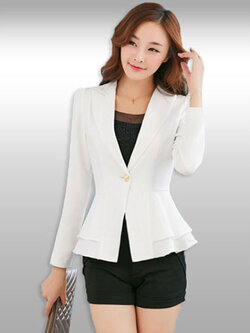 เสื้อสูทผู้หญิงแขนยาวสีขาวเอวระบาย 6 ไซส รหัส2211