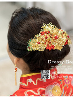 รหัส ปิ่นปักผมจีน : TR055 ขาย เครื่องประดับผมจีนโบราณ ปิ่นปักผมจีน เครื่องประดับหัวจีน ใส่คู่กับชุดยกน้ำชา สวย หรูหราแบบจัดเต็ม