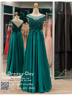 รหัส ชุดไปงานแต่งงาน : PF148 ชุดราตรียาว แบบมีแขน สีเขียวมรกต ช่วงบนซีทรูปักลูกไม้ กระโปรงผ้าเครปซาติน สวยเรียบหรูไฮโซมาก ใส่ไปงานแต่งงานกลางคืน งานกาล่าดินเนอร์ ชุดงานเลี้ยง ชุดพิธีกร ชุดงานพรอม งานบายเนียร์ งานเดินพรหมแดง งานรับกระบี่ ปังสุดๆ