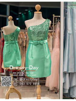 รหัส ชุดไปงานแต่ง : PFS018 ชุดราตรีสั้น ผ้ากลิตเตอร์ ต่อกระโปรงผ้าไหมสีเขียวมินท์ สวยเก๋หรูดูดีธีมแกสบี้ ใส่ไปงานแต่งกลางวัน กลางคืน งานเลี้ยง งานรับปริญญา งานพรอม ชุดเพื่อนเจ้าสาว ชุดถ่ายพรีเวดดิ้ง น่ารัก สำเนา