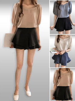 เสื้อแฟชั่นแต่งไหล่ยางยืดสวยหวานมี3สี รหัส2078