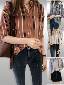 เสื้อแฟชั่นคอกลมแต่งลายริ้วแบบน่ารักมี 4สี รหัส2159