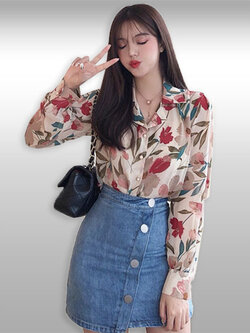 เสื้อเชิ๊ตแฟชั่นแต่งลายใส่ออกงานสวยเก๋ รหัส 2155