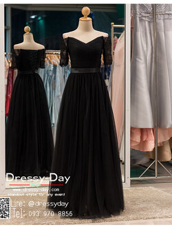 รหัส ชุดราตรียาวคนอ้วน : PF071 ชุดแซก ชุดราตรียาวมีแขน หรู สีดำ แขนยาว เรียบหรู เหมาะสำหรับงานแต่งงาน งานกลางคืน กาล่าดินเนอร์