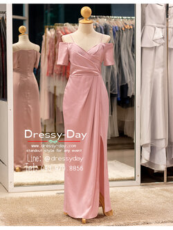 รหัส ชุดราตรียาว : PFL208 ชุดไปงานแต่งวัยรุ่น งานแต่งเช้า กลางวัน กลางคืน สวยเรียบหรูดูแพงสไตล์มินิมอล