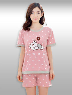 ชุดเซ็ทเสื้อกางเกงน้องหมีแต่งลายจุดน่ารัก รหัส2092