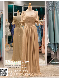 รหัส ชุดราตรี : PFL034 ชุดราตรียาวพร้อมส่ง สีทอง ชุดราตรีคนอ้วนมีแขนเปิดไหล่ จับเดรปอก ผ้าเครปซาตินอย่างดี ใส่ไปงานแต่งงานกลางคืน ชุดงานเลี้ยง ชุดพิธีกร น่ารักมาก