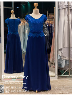 รหัส ชุดราตรียาวคนอ้วน : PF053 ชุดราตรียาวมีแขน สีน้ำเงิน ชุดราตรีคนอ้วนตกแต่งผ้าลูกไม้และกริตเตอร์ช่วงบน ใส่ไปงานแต่งงานกลางคืน งานกาล่าดินเนอร์ ชุดงานเลี้ยง ชุดพิธีกร งานพรอม งานบายเนียร์ งานเดินพรหมแดง ชุดเพื่อนเจ้าสาว สวยมาก
