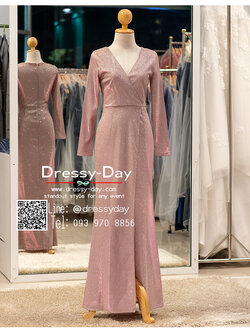 รหัส ชุดราตรียาว : PFL129 ชุดไปงานแต่ง พร้อมส่ง แบบมีแขน ชุดไปงานแต่งงานกลางคืน ธีม gliter เรียบ หรู ดูแพง คนอ้วนใส่สวย