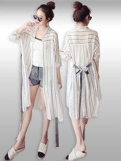 เสื้อคลุมแฟชั่นคอปกแต่งลายมีสายผูกสวยเก๋ รหัส2059