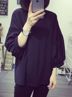 เสื้อแฟชั่นคอกลม แขนสี่ส่วนสไตล์สาวเท่ห์ รหัส 1625-สีดำ