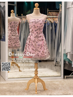 รหัส ชุดไปงานแต่ง : JE025 ชุดราตรีสั้นสีชมพูปักลูกไม้น่ารัก ชุดแซกซีทรูช่วงหน้าอก ชุดเดรสออกงานซิปด้านข้าง ชุดไปงานแต่งกลางวัน กลางคืน น่ารักมุ้งมิ้ง