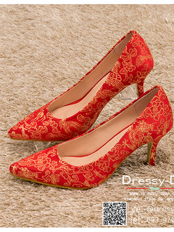 รหัส รองเท้าไปงาน : RR015 รองเท้ากี่เพ้า พร้อมส่ง สูง 2 นิ้ว รองเท้าเจ้าสาวใส่คู่กับชุดกี่เพ้า ชุดยกน้ำชา สวย หรู หราแบบจัดเต็ม