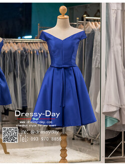 รหัส ชุดราตรีสั้น : BB054 ชุดแซก ชุดราตรี ผ้าไหม ไหล่ปาด เรียบหรูเหมาะใส่ออกงานกลางคืน งานคอกเทล สีน่้าเงิน