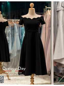 รหัส ชุดราตรีสั้น : bb032 ชุดแซก ชุดราตรี สีดำ แขนสั้นเรียบหรูเหมาะใส่ออกงานกลางคืน งานคอกเทล กระโปรงบาน