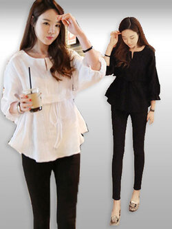 เสื้อแฟชั่นแต่งสายรูดใต้อก เสื้อแฟชั่นแบบสวมใส่สบายๆ มี 2 สี รหัส 1977