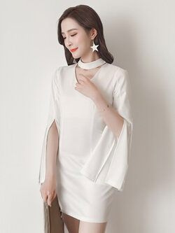 ชุดเดรสสั้นแต่งโช้คเก้อผ่าแขนใส่ออกงานได้สวยหรู มี3สี รหัส 1927