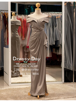 รหัส ชุดราตรียาว : PFL142 ชุดไปงานแต่งคนอ้วน ชุดราตรีคนอวบสวยๆ แบบมีแขน เรียบหรูดูแพง พร้อมส่ง