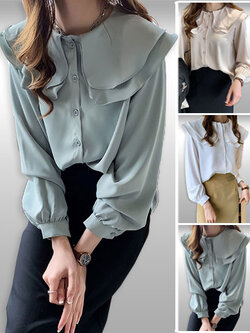 เสื้อเชิ๊ตแฟชั่นคอปกระบายใส่ทำงานสวยมี3สี รหัส2041