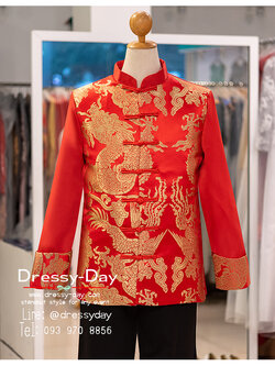 รหัส เสื้อจีนชาย : KPM044 เสื้อจีนชาย ลายมังกร แขนยาว หล่อเท่ห์ หรูหราปังเกินต้าน พร้อมส่ง