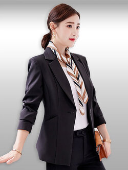 เสื้อสูทผู้หญิงแขนยาวสีดำแบบสวยหรูรหัส1990