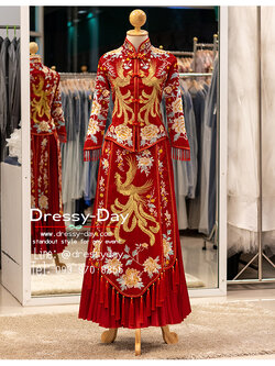 รหัส ชุดกี่เพ้า :KPL155 ชุดแต่งงานจีนโบราณ ปักลายหงษ์คู่ ชุดยกน้ำชา หรูหรา อลังการแบบจัดเต็ม